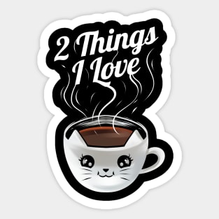 Cat And Coffee Cup 2 Things I Love On Purrsday Sticker